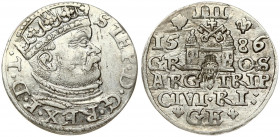 Latvia 3 Groszy 1586 Riga. Stefan Batory (1576–1586). Obverse: Crowned bust right. Reverse: Value and coat of arms over the city sign. Silver. Iger R....