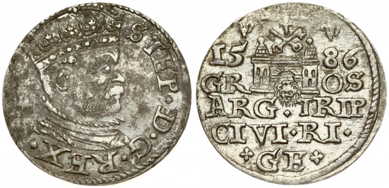 Latvia 3 Groszy 1586 Riga. Stefan Batory (1576–1586). Obverse: Crowned bust righ...