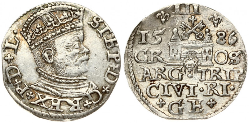 Latvia 3 Groszy 1586 Riga. Stefan Batory (1576–1586). Obverse: Crowned bust righ...