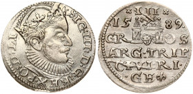 Latvia 3 Groszy 1589 Riga. Sigismund III Vasa(1587-1632). Obverse: Crowned bust right. Reverse: Value and coat of arms over the city sign. Silver. Ige...