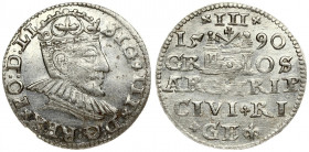 Latvia 3 Groszy 1590 Riga. Sigismund III Vasa(1587-1632). Averse: Crowned bust right. Reverse: Value and coat of arms over the city sign. Silver. Iger...