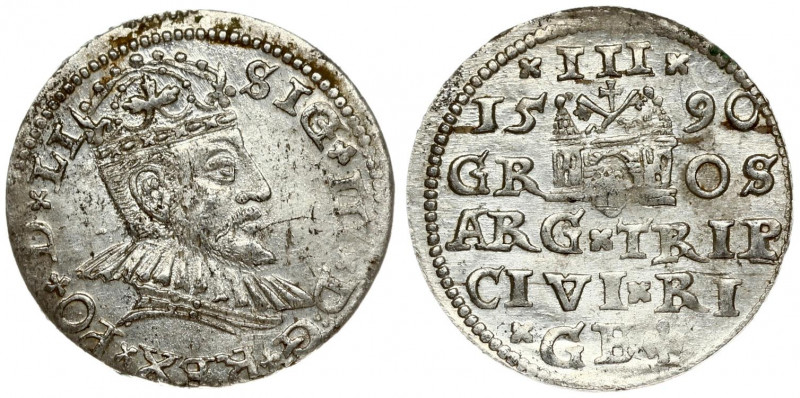 Latvia 3 Groszy 1590 Riga. Sigismund III Vasa(1587-1632). Averse: Crowned bust r...