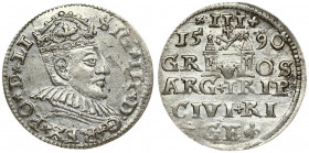 Latvia 3 Groszy 1590 Riga. Sigismund III Vasa(1587-1632). Averse: Crowned bust right. Reverse: Value and coat of arms over the city sign. Silver. Scra...