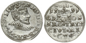 Latvia 3 Groszy 1591 Riga. Sigismund III Vasa(1587-1632). Averse: Crowned bust right. Reverse: Value and coat of arms over the city sign. Silver. Iger...