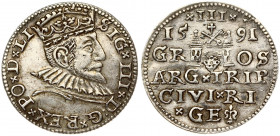 Latvia 3 Groszy 1591 Riga. Sigismund III Vasa(1587-1632). Obverse: Crowned bust right. Reverse: Value and coat of arms over the city sign. Silver. Ige...