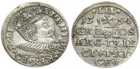 Latvia 3 Groszy 1594 Riga. Sigismund III Vasa(1587-1632). Averse: Crowned bust right. Reverse: Value and coat of arms over the city sign. Silver. Iger...