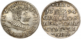 Latvia 3 Groszy 1594 Riga. Sigismund III Vasa(1587-1632). Obverse: Crowned bust right. Reverse: Value and coat of arms over the city sign. Silver. Ige...