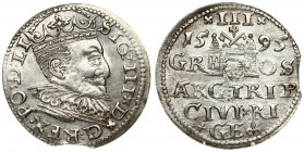 Latvia 3 Groszy 1595 Riga Sigismund III Vasa(1587-1632). Averse: Crowned bust right. Reverse: Value and coat of arms over the city sign. Silver. Small...