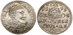 Latvia 3 Groszy 1595 Riga. Sigismund III Vasa(1587-1632). Obverse: Crowned bust right. Reverse: Value and coat of arms over the city sign. Silver. Ige...