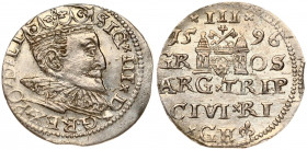 Latvia 3 Groszy 1596 Riga. Sigismund III Vasa(1587-1632). Obverse: Crowned bust right. Reverse: Value and coat of arms over the city sign. Silver. Ige...