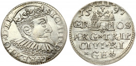 Latvia 3 Groszy 1597 Riga. Sigismund III Vasa(1587-1632). Obverse: Crowned bust right. Reverse: Value and coat of arms over the city sign. Silver. Ige...