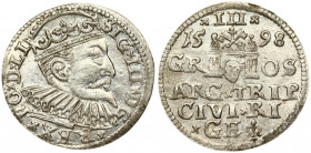 Latvia 3 Groszy 1598 Riga. Sigismund III Vasa(1587-1632). Obverse: Crowned bust right. Reverse: Value and coat of arms over the city sign. Silver. Ige...