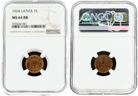 Latvia 1 Santims 1924 Obverse: National arms above ribbon. Reverse: Value and date. Edge Description: Plain. Bronze. KM 1. NGC MS 64 RB ONLY ONE COIN ...