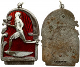 Latvia Sport Badge (1920-1930) K. Wihtolin Riga. Copper Silvered. Enamel. Weight approx: 11.25 g. Diameter: 38x23 mm