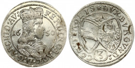 Austria 3 Kreuzer 1650 Tyrol. Ferdinand Charles (1646-1662) Obverse: Crowned bust right divides date. Reverse: Two shields; value below. Silver. Scrat...