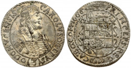Austria OLMÜTZ 3 Kreuzer 1666 Karl II(1664-1695). Obverse: Large bust right breaks inner circle. Reverse: Round arms; date divided by mitre and crown....