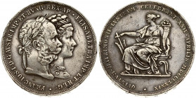 Austria 2 Gulden MDCCCLXXIX (1879) Silver Wedding Anniversary. Franz Joseph I(1848-1916). Obverse: Portrait facing right of Franz-Joseph and Elisabeth...