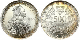 Austria 500 Schilling 1980 Bicentennial - Death of Maria Theresa. Obverse: Value within circle of shields. Reverse: Bust of Maria Theresa; right; date...