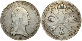 Austrian Netherlands 1 Thaler 1795H Franz II(1792-1835). Obverse: Laureate bust to right, mintmark below. Reverse: Foliated cross in form of 'X' crown...