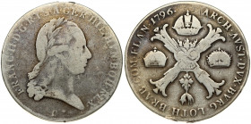 Austrian Netherlands 1 Thaler 1796C Franz II(1792-1835). Obverse: Laureate bust to right, mintmark below. Reverse: Foliated cross in form of 'X' crown...