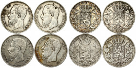 Belgium 5 Francs 1868 Leopold II(1865 - 1909). Obverse: Smaller head; engraver's name near rim, below truncation. Obverse Legend: LEOPOLD II ROI DES B...