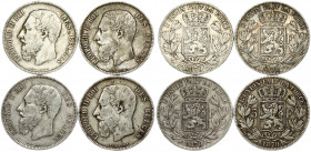 Belgium 5 Francs 1870 Leopold II(1865 - 1909). Obverse: Smaller head; engraver's name near rim, below truncation. Obverse Legend: LEOPOLD II ROI DES B...