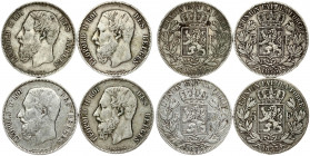 Belgium 5 Francs 1873 Leopold II(1865 - 1909). Obverse: Smaller head; engraver's name near rim, below truncation. Obverse Legend: LEOPOLD II ROI DES B...