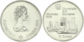 Canada 10 Dollars 1973 1976 Montreal Olympics. Elizabeth II(1952-). Obverse: Young bust right; small maple leaf below; date at right. Reverse: Montrea...