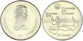 Canada 10 Dollars 1975 1976 Montreal Olympics. Elizabeth II(1952-). Obverse: Young bust right; small maple leaf below; date at right. Reverse: Sailing...