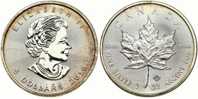 Canada 5 Dollars 2016 Elizabeth II (1952-) 4th portrait; 1 oz Silver Bullion Coinage. Obverse: Portrait of Queen Elizabeth II to the right and the den...