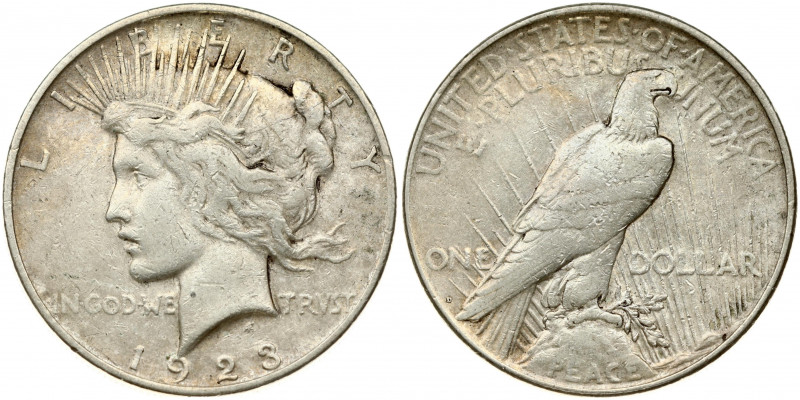 USA 1 Dollar 1923 D 'Peace Dollar' Denver. Obverse: Capped head of Liberty left;...