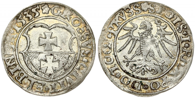 Poland 1 Grosz 1535 Elbingk. Sigismund I the Old (1506-1548). Obverse: Eagle hol...