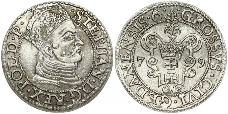 Poland 1 Grosz 1579 Gdansk. Stephan Bathory(1575-1586). Obverse: Crowned and arm...