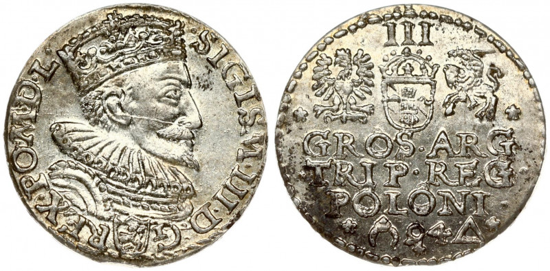 Poland 3 Groszy 1594 Malbork. Sigismund III Vasa (1587-1632). Obverse: Crowned b...