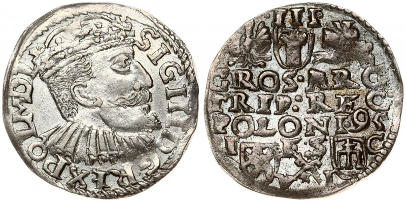 Poland 3 Groszy 1595 Bydgoszcz Sigismund III Vasa (1587-1632). Obverse: Crowned ...