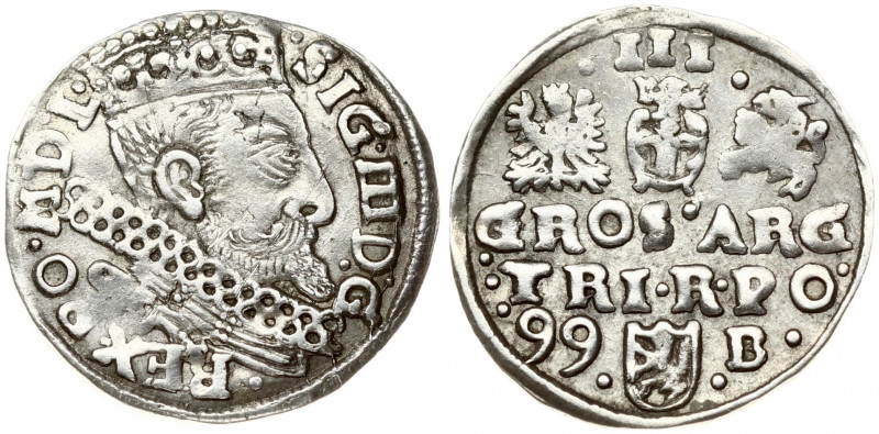 Poland 3 Groszy 1599 Bydgoszcz Sigismund III Vasa (1587-1632). Obverse: Crowned ...