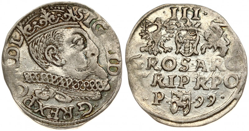 Poland 3 Groszy 1599 Poznan Sigismund III Vasa (1587-1632). Obverse: Crowned bus...