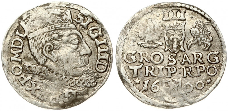 Poland 3 Groszy 1600 Poznan Sigismund III Vasa (1587-1632). Obverse: Crowned bus...