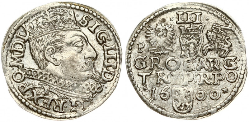 Poland 3 Groszy 1600 Poznan Sigismund III Vasa (1587-1632). Obverse: Crowned bus...