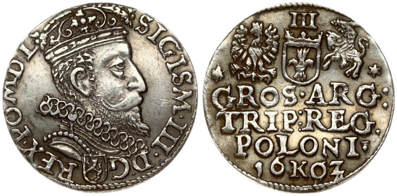 Poland 3 Groszy 1602 Krakow. Sigismund III Vasa (1587-1632). Obverse: Crowned bu...