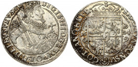 Poland 1 Ort 1624 PRVS M Bydgoszcz. Sigismund III Vasa (1587-1632). Obverse: Crowned half-length figure right. Reverse: Crowned shield within fleece c...