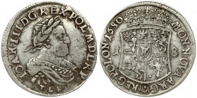 Poland 18 Groszy 1680 TLB John III Sobieski(1674-1696). Averse: Laureate armored bust right. Reverse: Crowned shield; 18 flanking shield. Silver. (the...