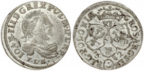 Poland 6 Groszy 1682 TLB Bydgoszcz. John III Sobieski(1674-1696). Averse: Laureate armored bust right. Reverse: With the Leliwa coat of arms under the...