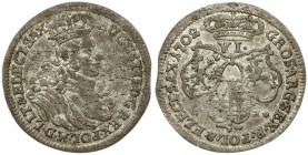 Poland 6 Groszy 1702EPH August II(1697-1733). Averse: Small crowned bust of August II right. Reverse: Crown above three shields. Silver. KM 135
