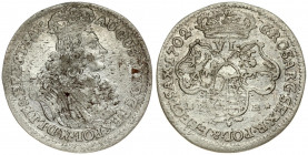 Poland 6 Groszy 1702EPH August II(1697-1733). Averse: Small crowned bust of August II right. Reverse: Crown above three shields. Silver. KM 135