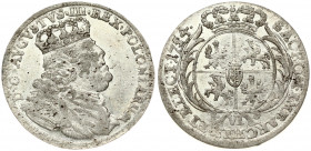 Poland 6 Groszy 1754 EC August III(1733-1763). Obverse: Crowned bust right. Reverse: Crowned; round 4-fold arms within sprigs. Silver. KM 155; Kahnt 6...