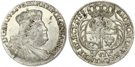 Poland 6 Groszy 1755 EC August III(1733-1763). Obverse: Crowned bust right. Reverse: Crowned; round 4-fold arms within sprigs. Silver. KM 155; Kahnt 6...