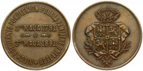Poland Medal 1891 on the occasion of the 100th anniversary of the adoption of the Constitution; of May 3 1891 Krakow. Obverse: Coat of Arms of the Pol...