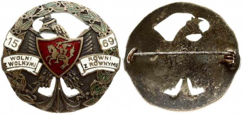 Poland Badge (1919) Liublin 1569 Union Anniversary in 350 yrs. Brass. Enamel. Ra...