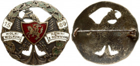 Poland Badge (1919) Liublin 1569 Union Anniversary in 350 yrs. Brass. Enamel. Rare pin (badge). Weight approx: 9.31g. Diameter: 32x34mm.
